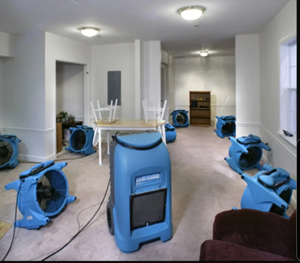 Air movers and dehumidifier setup for Water Extraction & Removal in Cornwall